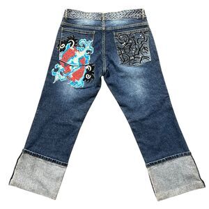 Basil Maude Anthropologie Bobo Embroidered Studded Jeans Y2K Sz 6